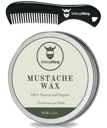 Mustache Wax and Comb Kit - Beard and Moustache Wax for Men with Strong Hold Natural Beeswax - Helps Tame, Style, and Condition Facial Hair by Striking Viking, Vanilla Vanilla 2 Ounce (Pack of 1)
