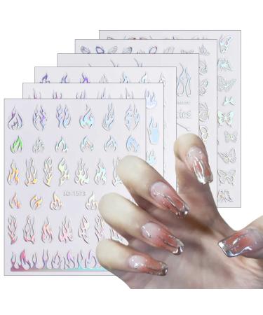 JMEOWIO 12 Sheets Aurora Nail Art Stickers Decals Self-Adhesive Pegatinas U as Holographic Butterfly Glitter Nail Supplies Nail Art Design Decoration Accessories