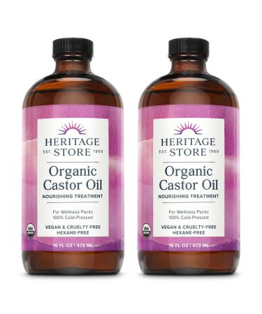 Heritage Store Palma Christi Organic Castor Oil | Hair and Eyebrow Growth | Skin Moisturizer | Cold Pressed, Hexane & Fragrance Free | 16 oz | 2 pk 16 Fl Oz (Pack of 2)