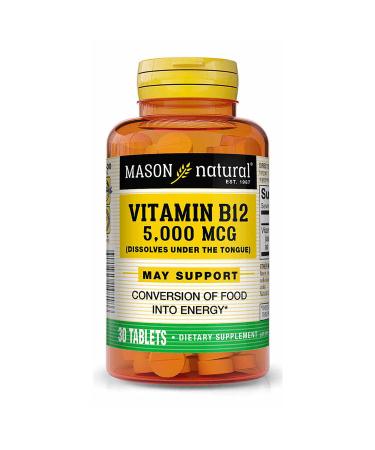 MASON NATURAL Vitamin B12 5 000 mcg (Cyanocobalamin) - Supports Conversion of Food into Energy Dissolves Under Tongue (Raspberry Flavor) 30 Tablets
