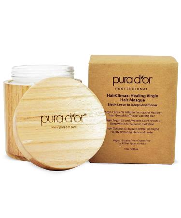 PURA D'OR HairClimax Biotin Healing Virgin Hair Masque (10oz) - Deep Conditioning Leave-In Treatment Mask with Argan Oil  Castor Oil & Coconut Oil - Helps Rejuvenate Brittle Strands & Restores Shine
