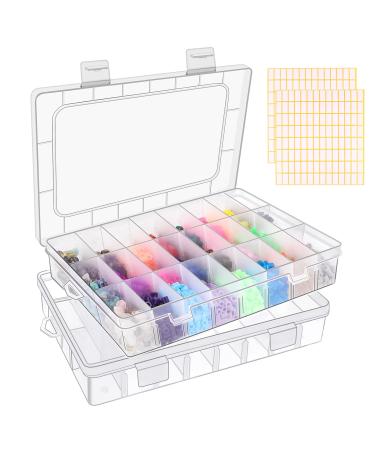 BAKHUK 4 Pack 36 Grids Clear Plastic Organizer Box Storage Container with  Adjustable Divider Tackle Box Organizer Bead Organizer Art Crafts Jewelry  with 400 Label Stickers A-36 compartments