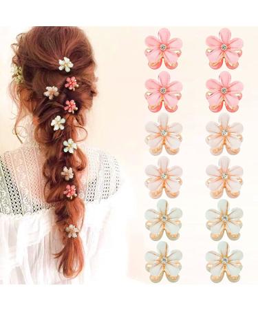 12pcs Hair Clips in 3 Colours Tiny Claw Clips for Girls Flower Hair Claw Clips for Women  Mini Clips for Hair Cute Flower Clips for Thin Hair  Decorative Hair Clips Hair Accessories for Girls Colourful-2