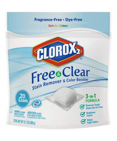 Clorox 2 Free and Clear Laundry Stain Remover and Color Booster, Laundry Packs, 20 Count