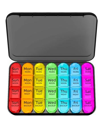 Odaro Weekly Pill Organizer 4 Times a Day, Daily Pill Box 7 Day, Large Travel Pill Case with 28 Compartment to Hold Medicine, Vitamin and Supplement (Color)