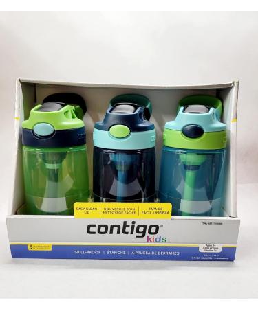 Contigo Kids Water Bottle 14 oz with Autospout Technology Spill Proof  Easy-Clean Lid Design Ages 3 Plus Top Rack Dishwasher Safe 3-Pack  Purple/Blue/Pink