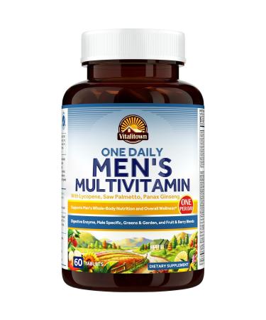 Men s Multivitamins One Daily | Complete Multivitamin for Men with Lycopene Saw Palmetto Panax Ginseng | Male Nutritional Wellness | Digestive Enzyme Green & Garden Berry & Fruit Blends | 60ct