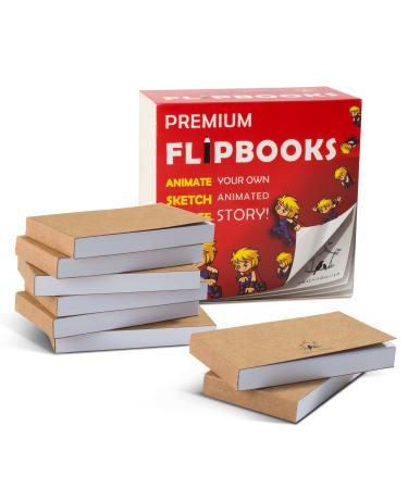 8 Pack Blank FLIPBOOKS (Flip Books) for Kids & Adults, No Bleed Flip Book Kit 180 Pages 2.5" x 4.5". Opens Flat with Thick Textured 120 GSM Drawing Paper and Sewn Binding