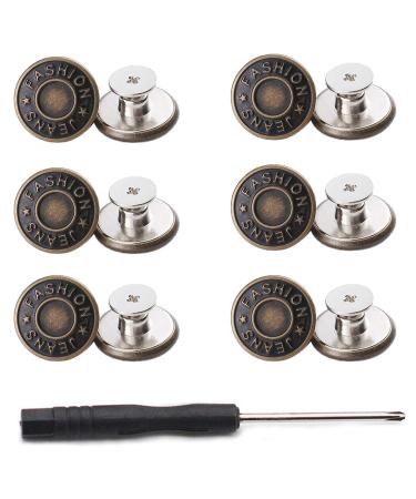 Jeans Button Replacement 100 Sets , No-Sew Removable Metal Buttons for Pants