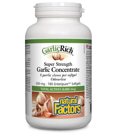 Natural Factors GarlicRich Super Strength Garlic Concentrate 500 mg 180 Enteric Coated Softgels