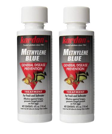 Kordon 2 Pack of Methylene Blue, 4 Fluid Ounces Each, General Disease Prevention for Fresh and Saltwater Fish, Treats Fungus and Fungal Growth on Fish Eggs