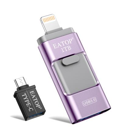EATOP USB 3.0 Flash Drive 1TB Intended for iPhone iPad USB Memory Stick External Storage Thumb Drive Photo Stick Compatible with iPhone/iPad/Android and Computer (Light Purple) 1TB USB01-Light Purple