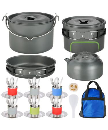 MEETSUN Camping Cookware Set, Camping Cooking Set 15-18 Pcs Portable Mess Kit Backpacking Gear with Non-Stick Camping Pot Pans and Kettle Chopping