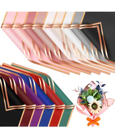 Mimorou 60 Pcs Flower Wrapping Paper Waterproof Translucent Fresh Flowers  Bouquet Gift Packaging Pure Color Gold Edge Korean Florist Supplies For