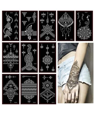 Xmasir 16 Sheets Indian Arabian Henna Tattoo Stencil Set Temporary Tattoo  Temples Kit,Stencils for Henna New Designs