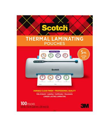 Scotch Thermal Laminating Pouches Premium Quality, 5 Mil Thick for Extra Protection, 100 Pack Letter Size Laminating Sheets, Our Most Durable Lamination Pouch, 8.9 x 11.4 inches, Clear (TP5854-100) 100-Pack Laminating Pouches