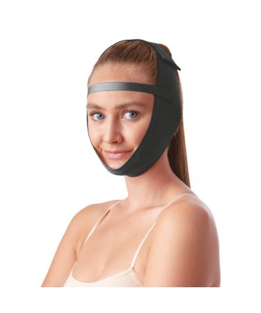 Post Surgical Chin Strap Bandage for Women - Neck and Chin Compression Garment Wrap - Face Slimmer, Jowl Tightening, Chin Lifting (Black) (Black)