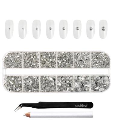 Beadsland 4300pcs Flatback Rhinestones,Clear Rhinestones Nail Gems Round  Crystal Rhinestones for Crafts,Mixed 6 Sizes with Picking Tweezers and Wax  Pencil Kit, SS6-SS20,Crystal