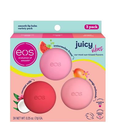 eos Juicy Vibes Lip Balm Variety Pack- Watermelon Fros Mango Melonade & Coconut Milk All-Day Moisture Lip Care Products 0.25 oz 3-Pack