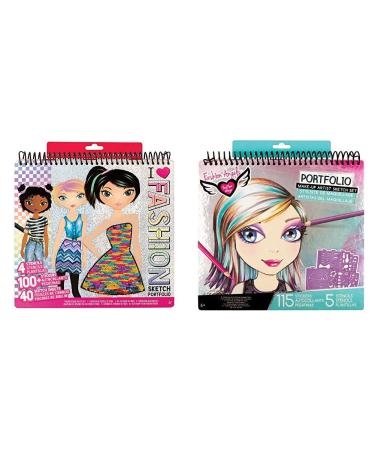 Fashion Angels Fashion Design Sketch Portfolio (11451) Full Size Sketch Book, Fashion Coloring for Kids,Brown/A & Make-up & Hair Design Sketch Portfolio
