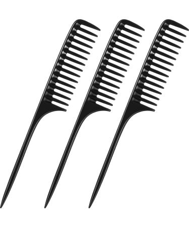 Leinuosen 3 Pack Wide Tooth Tail Combs, Black Carbon Comb Fiber
