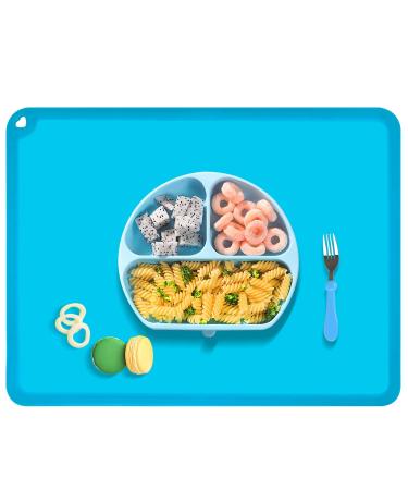 Silicone Kids Placemats, Non-Slip Silicon Placemats for Kids Baby Toddlers  Childrens, Kids Portable Placemat for Dining Table, 2Pack, Blue/Green