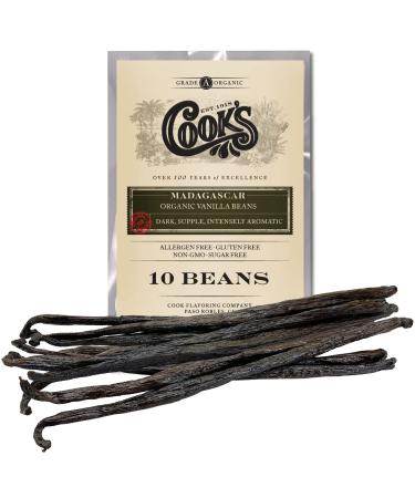 Cook's, Organic Madagascar Vanilla Beans, 10 Gourmet Grade A Whole Bean Pods for Baking, Desserts, and Making Vanilla Extract 10 Beans