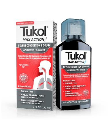 TUKOL Max Action Severe Cough Suppressant and Nasal Decongestant Multi-Symptom Cold Relief Syrup - Maximum Strength Fast Acting Formula 6 Fl Oz