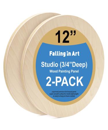 Unfinished Round Birch Wood Canvas Panels Kit Falling in Art 2 Pack of 12 Studio 3/4 Deep Cradle Boards for Pouring Art Crafts Painting and More 12' round 2 Pack