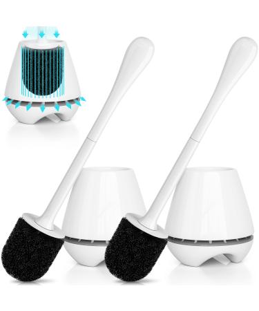 uptronic Toilet Brush and Holder 2 Pack, Toilet Brush with Ventilated Holder, Toilet Bowl Brush with Long and Large Handle for Bathroom-Toilet-Cleaning-Bristles-Comfortable