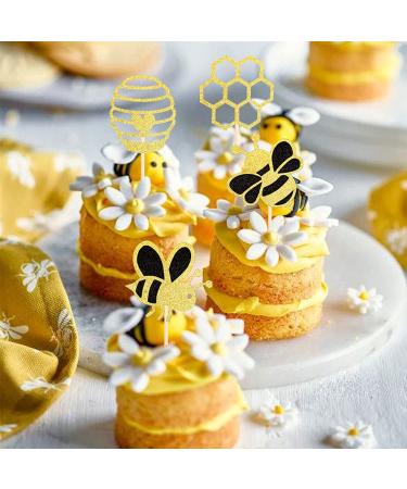 60 Pack Glitter Bee Cupcake Toppers Cupcake Picks Cake Decorations Cake  Topper Set For Bee Gender Reveal Baby Shower Birthday Party Supplies