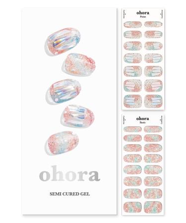 ohora Semi Cured Gel Nail Strips (N Newtro no.1) - Works with Any Nail Lamps  Salon-Quality  Long Lasting  Easy to Apply & Remove - Includes 2 Prep Pads  Nail File & Wooden Stick - Jewel - Gemstone