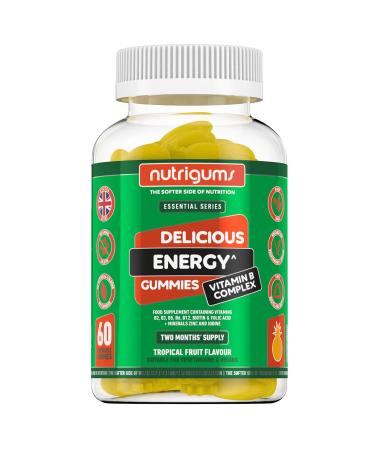 Energy Vitamin B Complex Gummy | Tropical Fruit Flavour | 60 Vegan Gummies | Vitamins B2 B3 B5 B6 B12 & Folic Acid with Zinc and Iodine | Energy Support & Psychological Function by NUTRIGUMS 