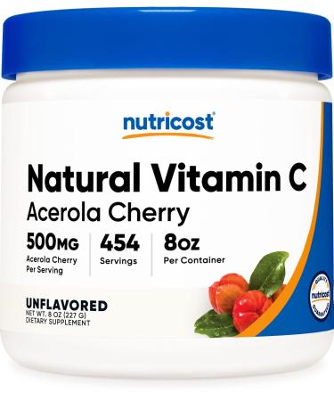 Nutricost Natural Vitamin C - Acerola Cherry Powder 0.5 LB - Gluten Free & Non-GMO 8 Ounce (Pack of 1)