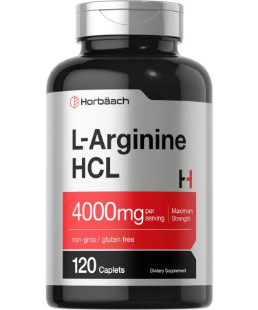 L Arginine 4000 mg | 120 Caplets | Maximum Strength Nitric Oxide Precursor | Vegetarian, Non-GMO, Gluten Free Supplement | by Horbaach