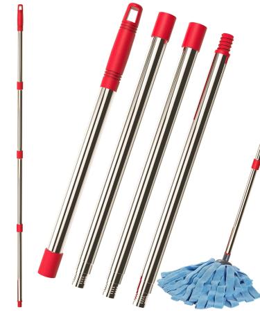 Ziivita Spin Mop Handle Replacement 4 Sections - Compatible with Ocedar Mop Handle Extendable Mops Handle for Cleaning Floor Mops Head Stick 28 in to 57 in (Red - American Screw Thread) American Screw Thread Red - Ameri
