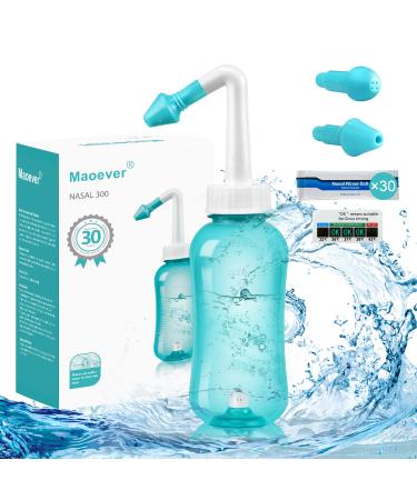 MAOEVER Neti Pot Sinus Rinse Nasal Wash 300ML Neti-Pot with 30 Nasal Wash Salt Packets and Sticker Thermometer Nose Cleaner Washing Bottle Cleaner Pressure Irrigation for Adult & Kid BPA Free(Green)