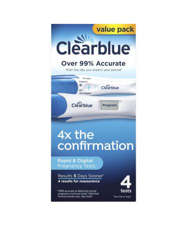 Clearblue Clearblue Pregnancy Test Combo Pack, 4ct - 2 Digital with Smart Countdown & 2 Rapid Detection - Value Pack 2 Digital Tests and 2 Rapid Pregnancy Tests