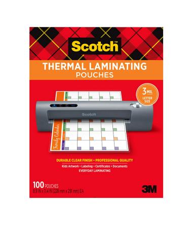 Scotch Thermal Laminating Pouches, 100 Pack Laminating Sheets, 3 Mil, 8.9 x 11.4 Inches, Education Supplies & Craft Supplies, For Use With Thermal Laminators, Letter Size Sheets (TP3854-100) 100-Pack Pouches
