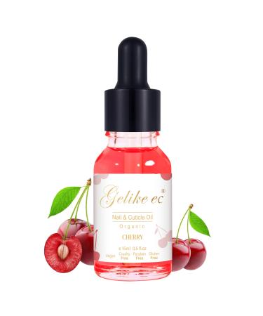 Gelike ec Organic Cuticle Nail Oil 15ml Vitamin B& E Essential Oil Moisturize with Convinient Dropper Design Nail Cuticles Oils Treatment Damaged Dry for Nail Care Repair Growth (cherry)