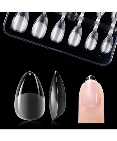 Gelike ec XS Short Almond Nail Tips - Soft Gel Nail Tips Almond Shaped Full Cover Gel X Nails Pre Etched for Extensions PMMA Resin Clear Strong False Press on Nails 12 Sizes 120PCS 120-XS-Almond