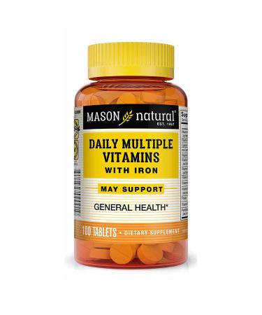 MASON NATURAL Daily Multiple Vitamins with Iron Vitamins A C D E B1 B2 B3 B6 B12 Folate and Calcium for Overall Health 100 Tablets