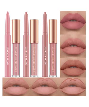 12Pcs Matte Liquid Lipstick + Lip Liner Pens Set, One Step Lips Makeup Sets  Pigment Velvety