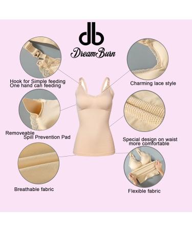 Dreamburn Womens Nursing Tank Tops Built in Bra for Breastfeeding Maternity Camisole  Brasieres L Beige1