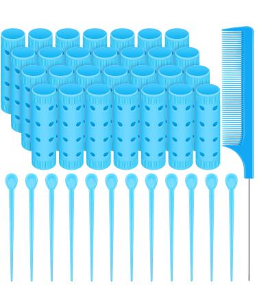 Small Size Hair Rollers Set, Includes 28 Plastic Smooth Hair Rollers 0.63 Inch/ 1.6 cm Hair Curlers with Steel Pintail Comb for Short Hair Long Hair Hairdressing Styling Tools, Blue
