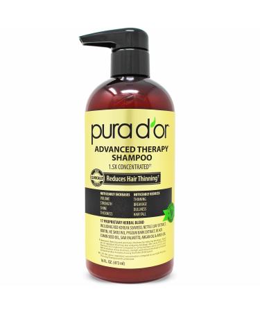 PURA D'OR Advanced Therapy Shampoo (16oz) Reduces Hair Thinning & Increases Volume No Sulfate Biotin Shampoo Infused with Argan Oil Aloe Vera for All Hair Types Men & Women (Packaging May Vary)