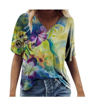 Womens Tops 2023, Spring/Summer Tops for Women Workout Vintage Printing  Loose Casual Long/Short Sleeve Blouses Dark Blue-7 Medium