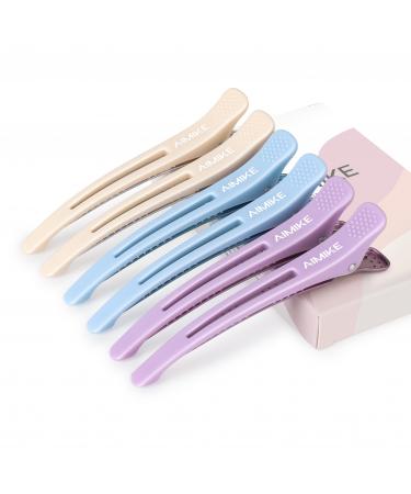 AIMIKE 6pcs Hair Clips for Styling Sectioning Anti-Slip No-Crease Duck Billed Hair Clips with Silicone Band Colorful Hair Roller Clips Salon and Self Hair Cutting Clips for Hairdresser Women Men Apricot Blue and Purple