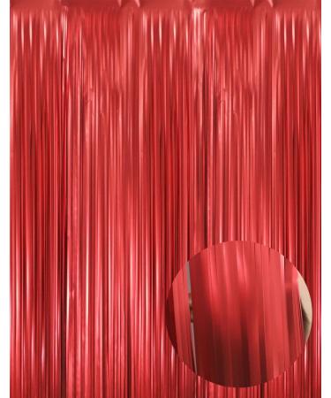 GOER 3.2 ft x 9.8 ft Metallic Tinsel Foil Fringe Curtains Party Photo Backdrop Party Streamers for Birthday Graduation New Year Eve Decorations Wedding Decor (1 Pack Matte Red) 1 Matte Red