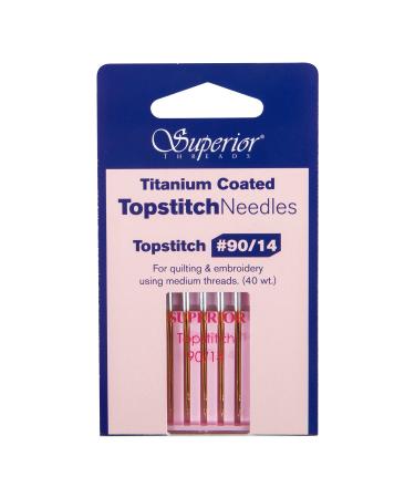 Superior Threads - Titanium-Coated Topstitch Needles #90/14 - for Quilting, Embroidery, and Sewing, 5 Count